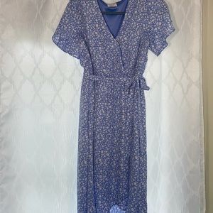 Blue Floral Print High Low Dress